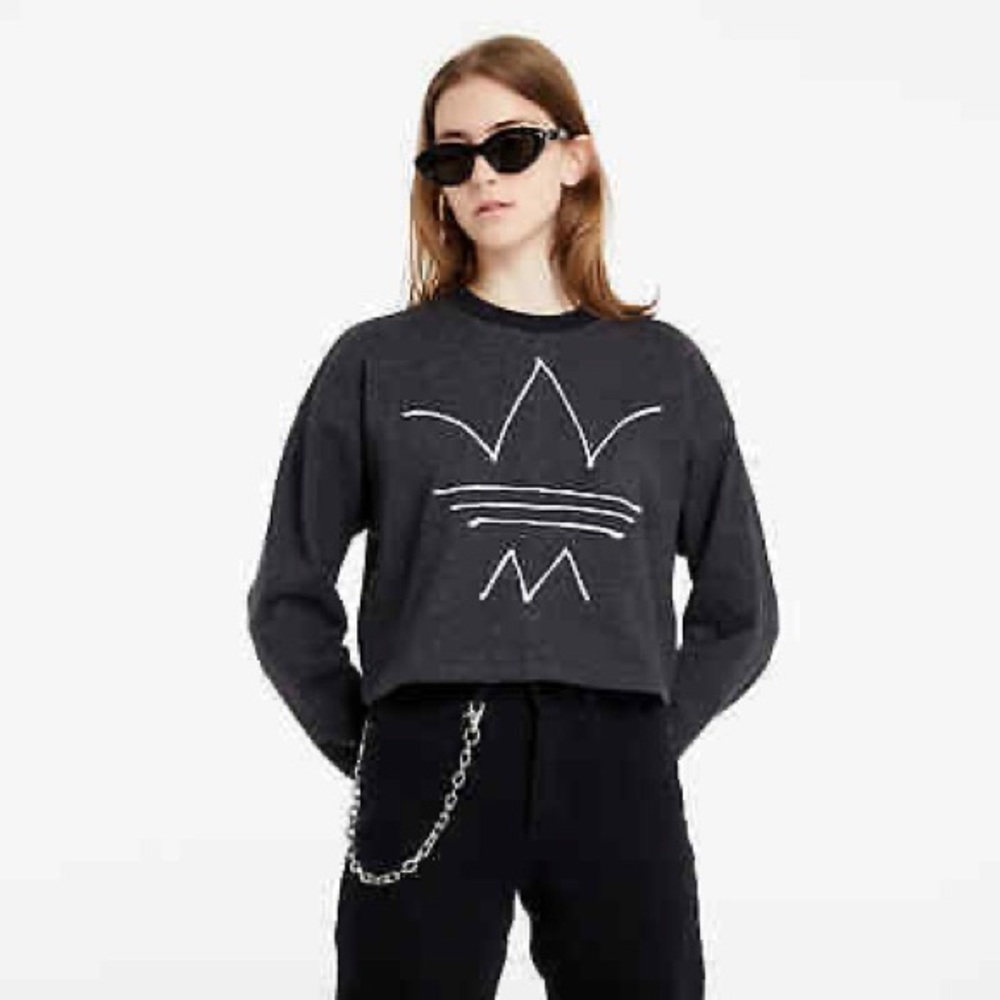 Adidas R.Y.V. CROPPED Trefoil Embroidered Sweatshirt Melange Heather Black Gray